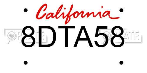 8DTA58 California License Plate