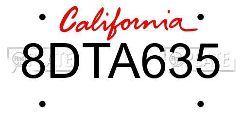 8DTA635 California License Plate