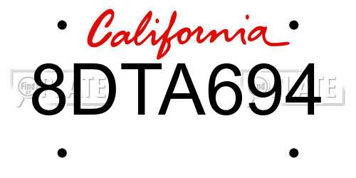 8DTA694 California License Plate
