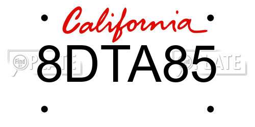 8DTA85 California License Plate