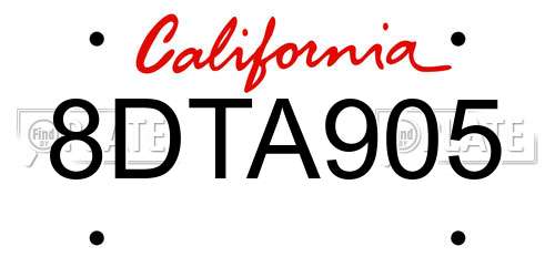 8DTA905 California License Plate