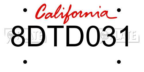 8DTD031 California License Plate