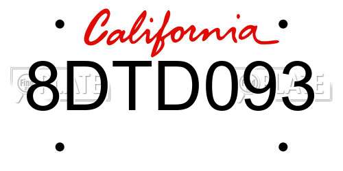 8DTD093 California License Plate