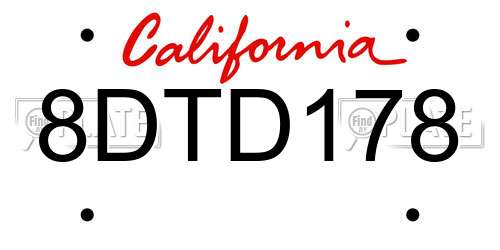 8DTD178 California License Plate