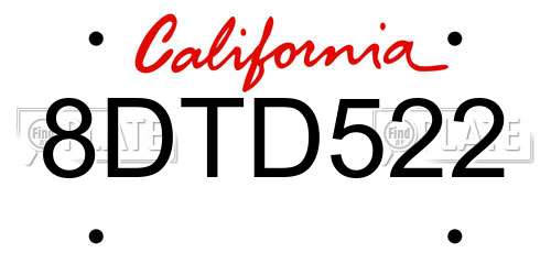 8DTD522 California License Plate