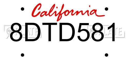 8DTD581 California License Plate