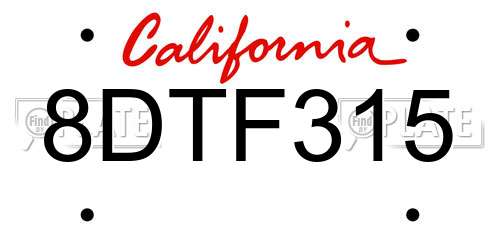 8DTF315 California License Plate