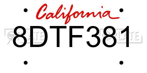 8DTF381 California License Plate
