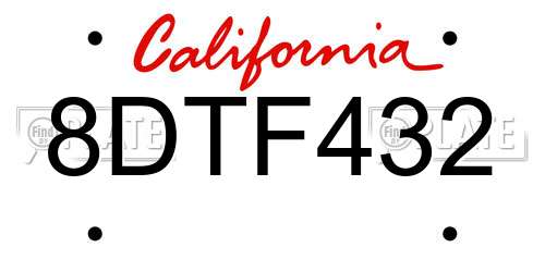 8DTF432 California License Plate