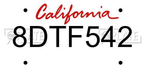 8DTF542 California License Plate