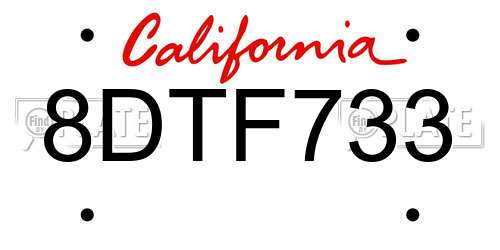 8DTF733 California License Plate