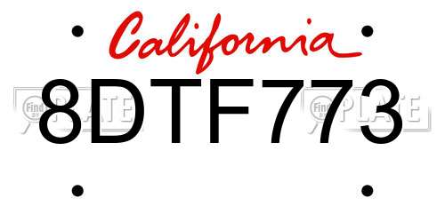 8DTF773 California License Plate