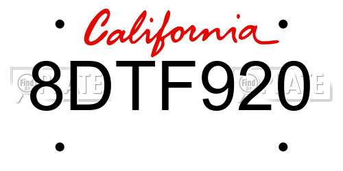 8DTF920 California License Plate
