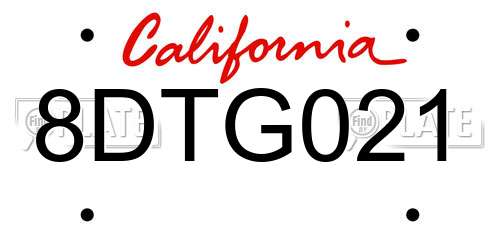 8DTG021 California License Plate