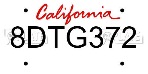 8DTG372 California License Plate