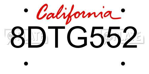 8DTG552 California License Plate