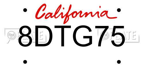8DTG75 California License Plate