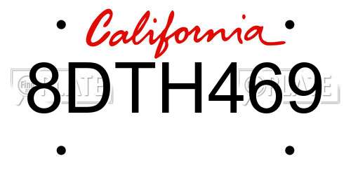 8DTH469 California License Plate
