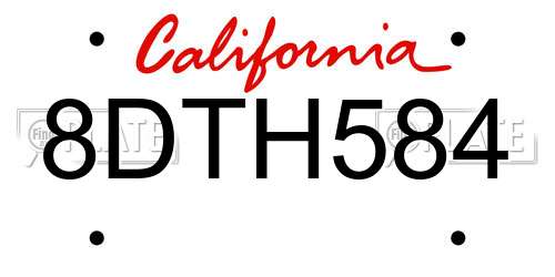 8DTH584 California License Plate