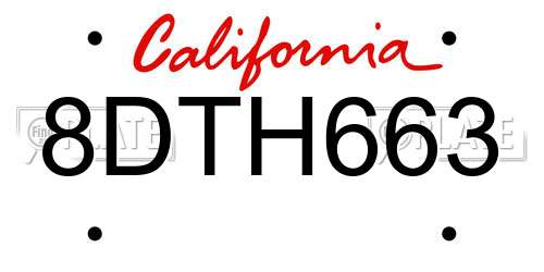 8DTH663 California License Plate