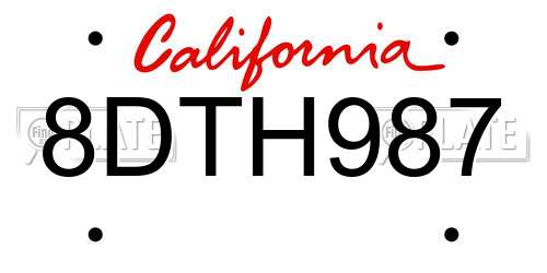 8DTH987 California License Plate