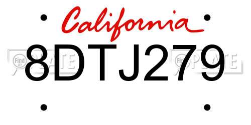 8DTJ279 California License Plate