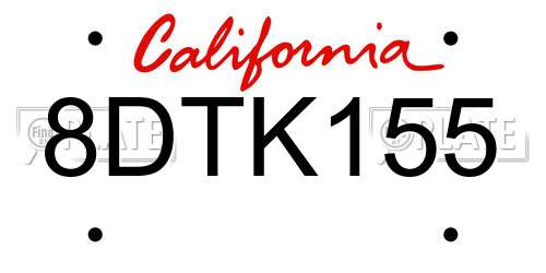 8DTK155 California License Plate