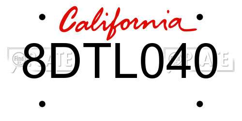 8DTL040 California License Plate
