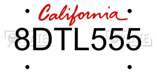 8DTL555 California License Plate