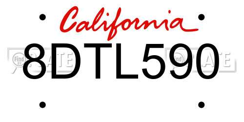 8DTL590 California License Plate
