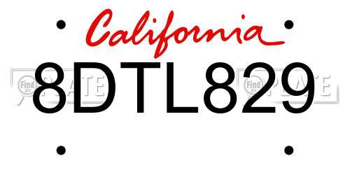 8DTL829 California License Plate