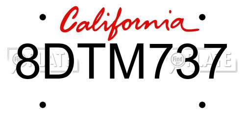 8DTM737 California License Plate
