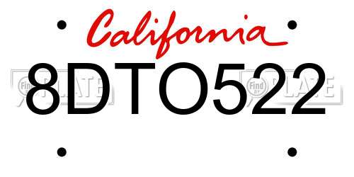8DTO522 California License Plate