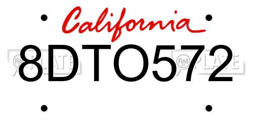 8DTO572 California License Plate