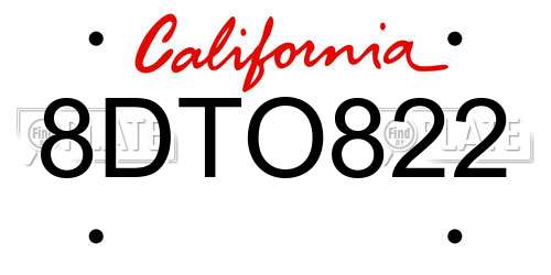 8DTO822 California License Plate