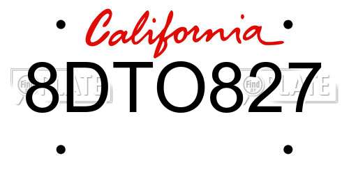 8DTO827 California License Plate