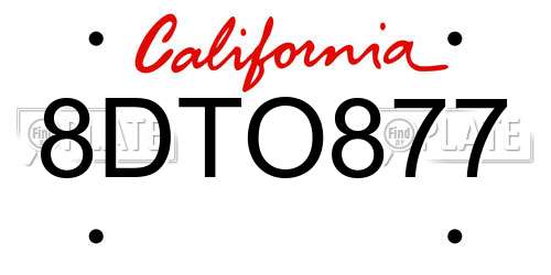 8DTO877 California License Plate