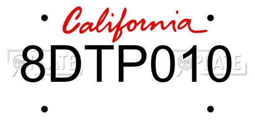 8DTP010 California License Plate