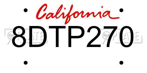 8DTP270 California License Plate