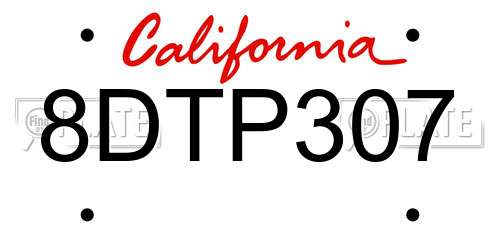 8DTP307 California License Plate