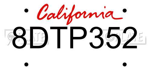 8DTP352 California License Plate