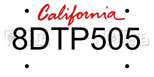 8DTP505 California License Plate