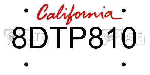 8DTP810 California License Plate