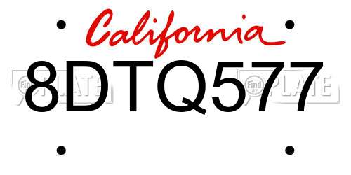 8DTQ577 California License Plate