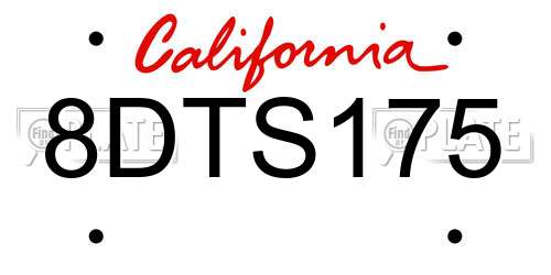 8DTS175 California License Plate