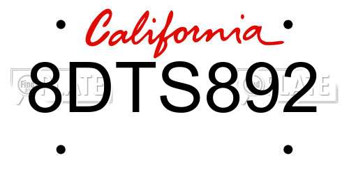 8DTS892 California License Plate