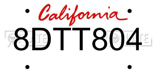 8DTT804 California License Plate