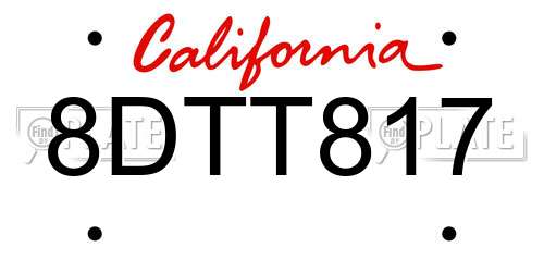 8DTT817 California License Plate