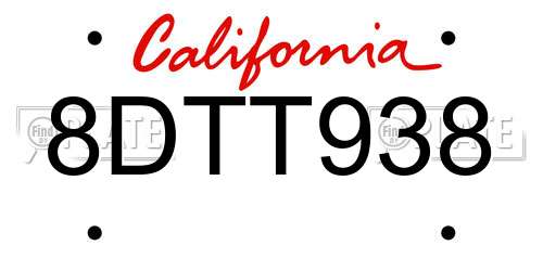 8DTT938 California License Plate