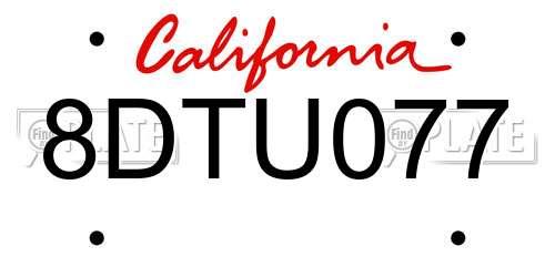 8DTU077 California License Plate